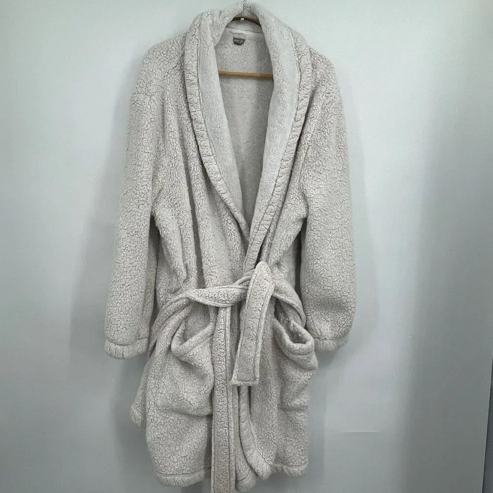 Aerie Cream Sleepwear Holiday Cozy Sherpa Belted Long Sleeve Robe Large/XL